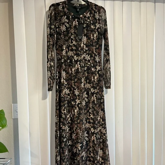 Rachel Zoe Elegant Black and Brown Floral Dress - Picture 4 of 6